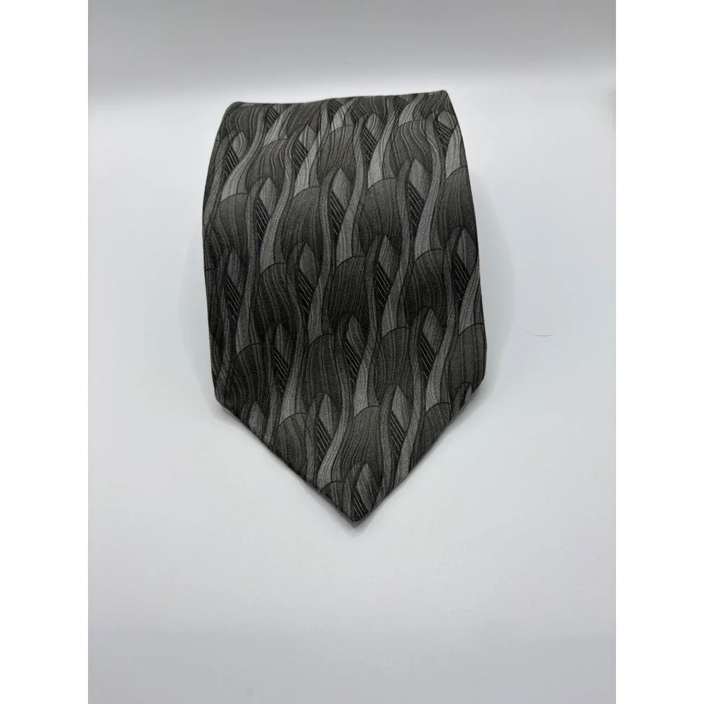 Zylos George Machado Mens Silk Necktie Grey Charcoal Abstract Geometric 4 Inch